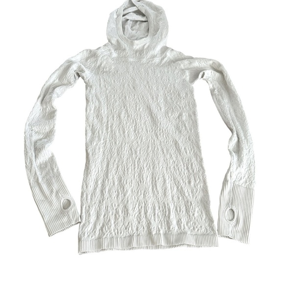 LULULEMON REST LESS WHITE TEXTURED POPOVER HOODIE LONG SLEEVE THUMBHOLES TOP - Picture 7 of 9